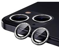 GIOPUEY Camera Protector for iPhone 15, Bling Crystal Diamond Camera Protection Ring, 9H HD tempered glass, iPhone 15 Plus Camera Lens Protector - Black