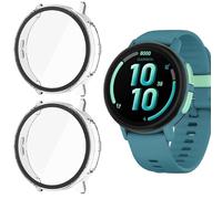 GIOPUEY Case Compatible with Garmin Bounce 2, [2 PACK] Glass Protective Film + Hard Plastic Bezel Cover - Transparent+Transparent