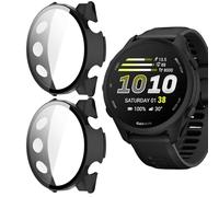 GIOPUEY Case Compatible with Garmin Forerunner 170 Music, [2 PACK] Glass Protective Film + Hard Plastic Bezel Cover - black+black