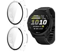 GIOPUEY Case Compatible with Garmin Forerunner 170 Music, [2 PACK] Glass Protective Film + Hard Plastic Bezel Cover - Transparent+Transparent