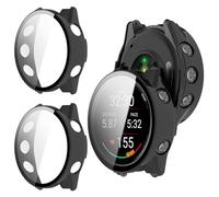 GIOPUEY Case Compatible with Garmin Forerunner 70, [2 PACK] Glass Protective Film + Hard Plastic Bezel Cover - black+black