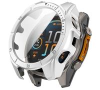 GIOPUEY Case Compatible with Garmin Tactix 8 AMOLED 47mm, Glass Protective Film + Hard Plastic Bezel Cover - Silver