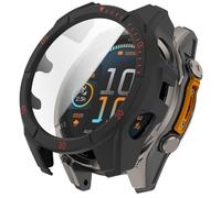 GIOPUEY Case Compatible with Garmin Tactix 8 AMOLED 47mm, Glass Protective Film + Hard Plastic Bezel Cover - black/red