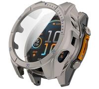 GIOPUEY Case Compatible with Garmin Tactix 8 AMOLED 51mm, Glass Protective Film + Hard Plastic Bezel Cover - Titanium