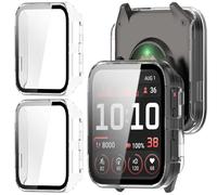 GIOPUEY Case Compatible with Garmin Venu X1, [2 PACK] Glass Protective Film + Hard Plastic Bezel Cover - Transparent+Transparent