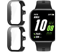 GIOPUEY Case Compatible with Honor Watch X5i, [2 PACK] Glass Protective Film + Hard Plastic Bezel Cover - black+black