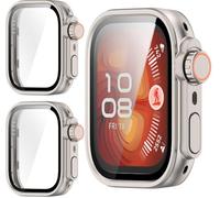 GIOPUEY Case Compatible with Huawei Watch Fit 4, [2 PACK] Glass Protective Film + Hard Plastic Bezel Cover - beige+beige