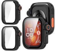 GIOPUEY Case Compatible with Huawei Watch Fit 4 Pro, [2 PACK] Glass Protective Film + Hard Plastic Bezel Cover - black+black
