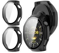 GIOPUEY Case Compatible with Huawei Watch GT 6 Pro 46mm, [2 PACK] Glass Protective Film + Hard Plastic Bezel Cover - black+black
