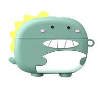 GIOPUEY Case Compatible with OPPO Enco Buds 2, Cute funny cartoon Silicone TPU Soft Protective Case Cover with Keyring Included for Boys girls men women - Green Dinosaur