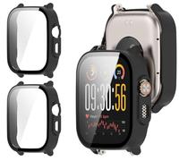 GIOPUEY Case Compatible with Realme Watch 5, [2 PACK] Glass Protective Film + Hard Plastic Bezel Cover - black+black