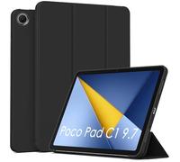 GIOPUEY Case Compatible with Xiaomi Poco Pad C1 9.7, Flip PU Leather Cover [Soft silicone back cover], skin-like texture - Black