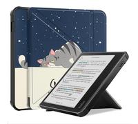 GIOPUEY Flip Case Compatible with Kobo Libra Colour, PU Leather Cover [Soft silicone back cover] With Stand Function, skin-like texture - Cat