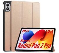 GIOPUEY Flip Case Compatible with Xiaomi Redmi Pad 2 Pro 12.1 2025, PU Leather Cover With Stand Function, 360° Protective - Rose gold
