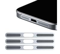 GIOPUEY Mesh Anti Dust Metal Sticker for iPhone 14 Pro Max, 3 pack Integrated Protective Speaker and Charging Port - silver