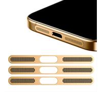 GIOPUEY Mesh Anti Dust Metal Sticker for iPhone 16 Pro, 3 pack Integrated Protective Speaker and Charging Port - gold