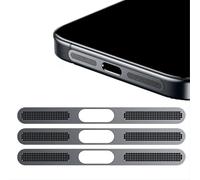 GIOPUEY Mesh Anti Dust Metal Sticker for iPhone 16 Pro, 3 pack Integrated Protective Speaker and Charging Port - black