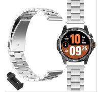 GIOPUEY Stainless Steel Watch Band, Compatible with TicWatch Atlas, Classic, Casual, Silver, 22mm, Standard Design, Wear Resistant, Flip Clasp, Not Water Resistant