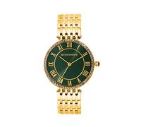Giordano Eleganza Collection Round Analog Watch for Women, Diamond-Set with Metal Strap Ladies Water Resistant Wrist Watch - A2083, Green, Modern