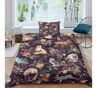 GIOSBR Forest Tales - Woodland Critters Duvet Cover Quilt Cover Comforter Covers for Boys Girls 3D Printed Soft Microfiber Bedding Set with Zipper Closure with Pillow Cases 2 Pieces Single(135x200cm)