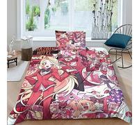 GIOSBR Hazbin Hotel 3D Print Anime Movie Quilt Cover Duvet Cover Comforter Covers for Teens And Adults with Pillow Cases Soft Microfiber Bedding Set with Zipper Closure 2 Pieces Single(135x200cm)