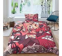 GIOSBR Hazbin Hotel 3D Print Comforter Covers for Teens And Adults Quilt Cover Duvet Cover Bedding Set with Zipper Closure with Pillow Cases Soft Microfiber 2 Pieces Single(135x200cm)