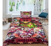 GIOSBR Hazbin Hotel Duvet Cover Comforter Covers Quilt Cover 3D Printed Comic for Boys Girls with Zipper Closure with Pillow Cases Soft Microfiber Bedding Set 2 Pieces Single(135x200cm)