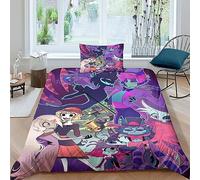 GIOSBR Hazbin Hotel Quilt Cover 3D Printed Comic Duvet Cover for Boys Girls Comforter Covers with Zipper Closure Soft Microfiber with Pillow Cases Bedding Set 2 Pieces Single(135x200cm)