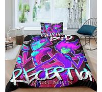 GIOSBR Hazbin Hotel Quilt Cover Comforter Covers for Teens And Adults 3D Print Anime Movie Duvet Cover Bedding Set Soft Microfiber with Zipper Closure with Pillow Cases 2 Pieces Single(135x200cm)
