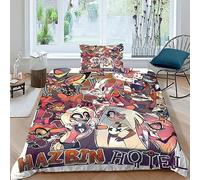 GIOSBR Hazbin Hotel Quilt Cover Duvet Cover Comforter Covers 3D Printed Anime Movie for Boys Girls with Pillow Cases Bedding Set with Zipper Closure Soft Microfiber 2 Pieces Single(135x200cm)