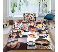 GIOSBR Justin Bieber Quilt Cover 3D Print for Boys Girls Comforter Covers Duvet Cover with Pillow Cases Soft Microfiber with Zipper Closure Bedding Set 2 Pieces Single(135x200cm)