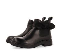 GIOSEPPO Black Leather Chelsea Ankle Boots with Bow Embellishment for Girls and Boys, Black/White, 10 UK Child