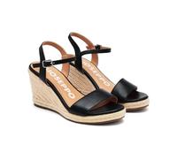 GIOSEPPO Black Leather Sandals with Jute Wedge for Women ZHEPE, Black/White, 6 UK