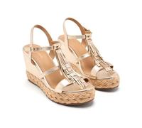 GIOSEPPO ELDERON Leather Fringe Wedge Sandals, Platinum, 8 UK