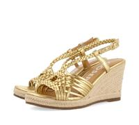 GIOSEPPO GLIDE WOMEN'S WHITE STRAP LEATHER HIGH JUTE WEDGE SANDALS, Dark Gold, 8 UK