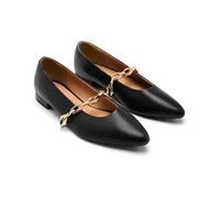 GIOSEPPO Hallie Leather Chain Ballerinas, Black/White, 4 UK