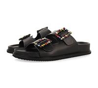GIOSEPPO koronadal Women's Black Bio Sandals with Buckles with Multicoloured Crystals, Black/White, 5 UK