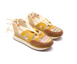 GIOSEPPO Littleton Raffia Leather Wedge Open Toe Sneakers, Mustard, 7 UK