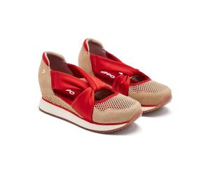 GIOSEPPO Raffia Darlington Leather Wedge Open Top Sneakers, red, 7 UK