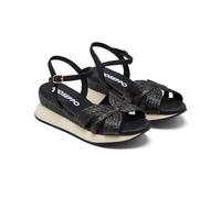 GIOSEPPO Raffia Wedge Sandals, Black, 6 UK