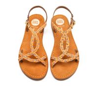GIOSEPPO Sandals Leather, Strass And Raffia Wenham, Mustard, 4 UK