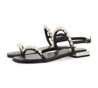 GIOSEPPO ZERQAN Black Leather Sandals with Pearls for Women, Black/White, 5 UK