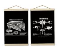Giosve Millennium Blueprint Wall Art 2 Piece Framed Decor, 12x16 inch, Star Wars Poster Wall Art, Black and White Wall Art, Science Fiction Wooden Frame Poster Hanging wall art Decor for Bedroom