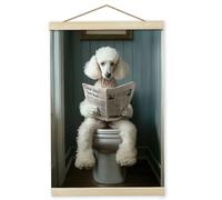Giosve Poodle Dog Wall Art Framed Decor, 12x16 inch, Funny Poodle Reading Newspaper Poster, Perfect for Bathroom