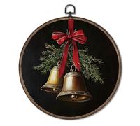 Giosve Vintage Christmas Bells Round Wall Art Canvas Framed Poster, Dark Moody Rustic Winter Holiday Christmas Bells Hanging Wall Sculptures for Home Bedroom Living Room Decor, 10x10 Inch
