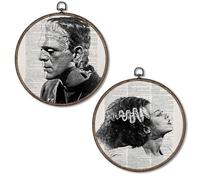 Giosve Vintage Frankenstein and Bride of Frankenstein Dictionary Round Wall Art Canvas Framed Poster, Gothic Horror Monster Movie Hanging Wall Sculptures for Home Room Bar Man Cave Decor, 10x10 Inch