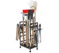 GIOTORENT 3 Tier Metal Garden Tool Organizer - Heavy Duty Yard Storage for Up to 78 Tools, Indoor/Outdoor Garage Patio Shed Organization - Black