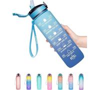 Giotto 32oz Large Leakproof BPA Free Drinking Water Bottle with Time Marker & Straw to Ensure You Drink Enough Water Throughout The Day for Fitness and Outdoor Enthusiasts-Ombre Orange Green