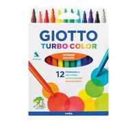 GIOTTO Turbocolor Felt Tip Fibre Pens, Fine Tip Nib 2.8mm, 12 Assorted Colours, Ideal for Children, Parties and Schools