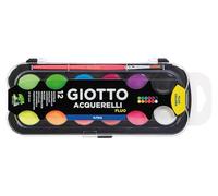 GIOTTO Aquarelli 12 Fluo Watercolour Pans, Includes 1 Brush, Assorted Colours, Ideal for Children, Party Bags & Schools